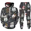 Conjunto de Moletom com Capuz e Calça de Moletom para Outono e Inverno de Natal, Venda Quente na Amazon, com Estampa 3D para Esportes Casuais