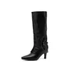 Botas de tubo altas y finas de tacón alto con punta marrón, botas largas de caballero vintage, estilo nuevo, elegantes y sofisticadas, con hebilla de cinturón, botas largas Maillard