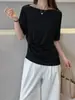 Camiseta de Acetato Satinado para Mujer, Nuevo Estilo de Verano, Cuello Suelto Suave, Manga Media, Top Casual Fresco y Refrescante, Top de Triacetato