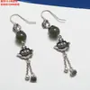Pendientes de Plata de Ley S925 con Borla de Elefante y Loto Estilo Étnico Largo Retro con Piedras Pendientes Joyería