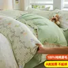 Juego de ropa de cama de cuatro piezas de algodón puro grueso cepillado clase A, todo algodón, sábana de invierno, funda de edredón, sábana bajera, juego de tres piezas para dormitorio, morado