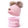 Conjunto Infantil de Touca Torcida e Cachecol de Duas Peças Transfronteiriço Touca Tricotada Bola Falsa Etiqueta de Couro Conjunto de Chapéu Aliexpress Comércio Exterior