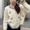 Cardigan Tricotado de Lã Pesada Novo Estilo Francês Outono e Inverno Bordado Estilo Ocidental Jaqueta Suéter Redutora de Idade para Mulheres
