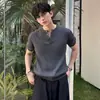 Camiseta de punto para hombre de manga corta con cuello Henry, estilo old money, corte ajustado, business casual, seda de hielo, verano, venta al por mayor de fábrica transfronteriza