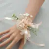Flor de Pulso Dama de Honra Irmã Flor de Mão Estilo Floresta Corsage da Noiva Conjunto Completo de Casamento Corsage de Casamento Convidado Azul
