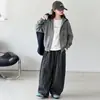 Atuendo otoñal elegante y moderno para niñas: un conjunto de suéter con capucha y cárdigan, con pantalones casuales de cuadros estilo coreano de pierna ancha para niñas mayores, perfecto para primavera y otoño