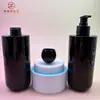 En stock de fábrica 350ml hombro plano redondo presión plástico PET material de bolsa de lavado y protección botella de champú sub-empaquetada para gel de ducha