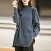 Suéter de capa de estilo casual 100% lana pura para mujer, otoño e invierno, top de punto pullover de manga murciélago de longitud media