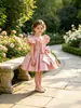 Vestido Novo para Festa de 1º Aniversário de Bebês e Crianças Pequenas 2025 Laço Manga Bufante Vestido Infantil Vestido de Princesa