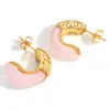 Pendientes de Acero Inoxidable de Nuevo Estilo Transfronterizos, Elegantes y Sofisticados, Exquisitos Pendientes en Forma de C con Piedra Natural Chapados en Oro de 18K y Conservación del Color