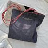 53132 Bolso Vintage de Lona Denim de Doble Cara para Mujer Nuevo Corea del Sur Combinación Total para Ir al Trabajo Gran Capacidad Bolso de Tela para el Hombro