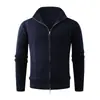 Outono Inverno Novo Suéter Masculino de Tricô com Zíper Duplo e Textura em Ponto Trançado Gola Alta Tricô Moda Jovem Cardigan Jaqueta Casual