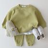 Conjunto Casual Tricotado Infantil Coreano Primavera e Outono Roupa Esportiva para Meninos e Meninas, Conjunto de Duas Peças Estilo Outono