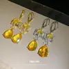 Aretes colgantes de oro real de 18k con baño, con zirconias cuadradas y forma de gota de agua para mujer, estilo retro artístico, lujo ligero, sensación de alta gama, diseño de nicho