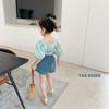 2026 Verano Nuevo Estilo Blusa de Cuadros de Manga Linterna para Niñas, Elegante Camisa de Manga Corta con Hombros Descubiertos para Bebé