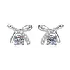 Pendientes de Plata de Ley S925 con Forma de Lazo Moissanita Color D Lujo Accesible Simples Versátiles Estilo Coreano Pendientes Elegantes de Gama Alta para Mujer