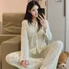 Nuevo Conjunto de Pijama de Algodón 6535 Otoño/Invierno para Mujer, Casual y Cómodo, con Almohadillas para Sujetador Integradas para Soporte, Adecuado para Ropa de Casa y Salir