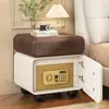 Mesa de Cabeceira de Madeira Maciça com Cofre Integrado, Novo Modelo para Quarto de Casa, Estilo Vintage Creme, Armário Inteligente de Armazenamento de Cabeceira com Revestimento Suave