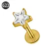 Piercing Labial de Titânio F136/G23 com Rosca Interna de Zircônia, Piercing de Osso da Orelha em Formato de Gota d'Água Triângulo Coração Galvanizado