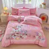 Conjunto de cama de quatro peças de algodão integral, tamanho grande, escovado, qualidade A, para outono e inverno, conjunto de cama espesso de algodão puro, conjunto de três peças de desenho animado