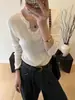 Suéter de punto de manga larga con cuello en V para mujer, nuevo top de punto ajustado otoño 2026, camiseta básica para mujer