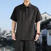 2026 Verano Nuevo Estilo Chino Camiseta para Hombre Tencel Lyocell Color Sólido Talla Grande Moderna Holgada Casual Top