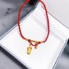 Zapatillas Dorado Arena Mismo Estilo de la Joyería Puzuo con Cascabeles y Tobilleras de Cuerda Roja para el Año del Zodiaco de Mujer Tobilleras de Cuentas de Transferencia de Cuerda Roja para Novias