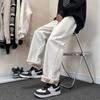 Pantalones de Pierna Ancha Rectos Holgados de Marca de Moda Otoño e Invierno Sentido del Diseño Casual de Calle Pantalones Largos de Lana Pantalones de Invierno para Hombre con Forro de Polar