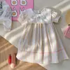 Ropa Infantil Estilo Coreano Verano 2026 Vestido para Niñas Bordado de Velero Colorido Vestido de Bebé Rayado Estilo Marino Manga Corta