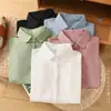 Camisa de Verão Feminina em Estoque com Gola Clássica Estilosa, Mangas Curtas Largas, Cor Lisa, Algodão Linho, Amiga da Pele e Respirável