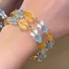 Pulsera de Lujo Ligero de Gama Alta Imitación Azalea Amarilla Azalea Blanca Cristal de Aguamarina Pulsera de Moda Diseño de Nicho Joyería para la Mano