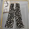 Pantalones de pijama de algodón y seda para mujer, estilo fino de verano, talla grande, pantalones de pierna ancha de cintura alta, adecuados para usar en exteriores, pantalones de playa de seda de algodón artificial, pantalones para casa