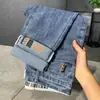 Jeans para hombre, nuevo estilo primavera y otoño, versátiles y modernos, de pierna recta ajustada elástica, pantalones largos estampados en gris ceniza, pantalones casuales de alta elasticidad