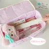 Estuche grande de estilo coreano con puntos de estrella rosas y azules, bolsa de almacenamiento de papelería de alta apariencia para estudiantes mujeres
