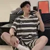 Pijama de Verão Masculino, Shorts de Manga Curta, Estilo Fino, Estilo Coreano, Caimento Solto, Adequado para Sair, Conjuntos Casuais Masculinos, Roupa de Casa