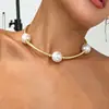 1 Pieza Collar de Perlas Redondas Geométricas Estilo Europeo y Americano para Mujer, Chapado en Oro, Estilo Ins Sencillo, Cadena para Clavícula de Lujo Ligero, Moderno y Versátil