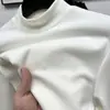 Camiseta Base de Terciopelo para Hombre, Sudadera de Invierno con Cuello Semi Alto para Otoño e Invierno para Hombre, Camiseta de Manga Larga de Color Puro Cálida de Doble Cara de Terciopelo