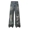 Pantalones de Pierna Ancha Rectos Rasgados Desgastados Estilo Ropa de Calle Retro Americana Desgastado Unisex Otoño Versátiles Sueltos Jeans de Moda