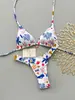 Comércio Exterior Estilo Europeu e Americano Bikini Estampado Feminino Triângulo com Amarração Peça Única Maiô Férias Praia Cortado Alto Moda Praia Atacado