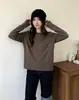 Nova Camiseta Básica Simples de Outono Versátil Manga Longa Top Solto Versátil Botão nas Costas Camada Base Rejuvenescedora