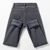 Jeans de Terciopelo Negros y Grises para Mujer, Pantalones Tubo, Estilo Coreano de Cintura Alta, Pantalones Elásticos Ajustados Cálidos y Engrosados de Invierno