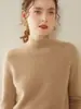 Suéter Feminino Grosso Solto de Cashmere com Gola Alta Meia-Calça Outono e Inverno Camada Base Malha de Lã para Mulheres