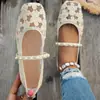 Sapatos Mary Jane Estilo Delicado para Mulheres com Bico Quadrado e uma Única Tira Decorada com Pérolas, Versáteis para Uso Diário, Encontros e Deslocamentos