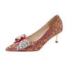 Sapatos de noiva novos com laço de strass femininos 2023, salto alto da moda, grande quantidade Congyou