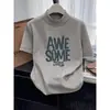 Camiseta de manga corta cepillada para mujer con cuello medio alto, nuevo estilo otoño 2026, camiseta base gris, corte ajustado, top de algodón puro
