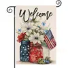 Popular Bandera de Jardín del Día de la Independencia de Amazon Perro Estrella Estampado Material de Lino Bandera Decorativa Americana para Exteriores