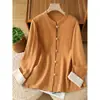 Cardigan tipo bata de té de lino y algodón de talla grande holgado para primavera y otoño, estilo chino, nuevo top de camisa de manga larga con botones, bloqueo de color retro chino