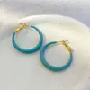 Banho de Ouro Real, Coleção Série Azul Moda Coreana e Japonesa, Brincos de Esmalte com Efeito Gotejante para Mulheres, Novos Brincos e Acessórios de Luxo Leve Nicho