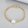 Pulseira de Pérolas Grandes com Contas de Feijão Retro Francês para Senhoras, Design de Moda com Senso de Temperamento, Acessórios de Pulseira de Aço Titânio Exquisitos
