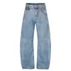 Jeans retro americanos lavados con dobladillo curvo para hombre, estilo punk casual con diseño de bolsillos desgastado y único, pantalones de trabajo de moda